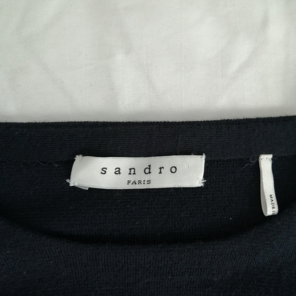 Sandro Men's Merino Wool Navy Sweater With Lamb Leather Pocket Small - Picture 8 of 15